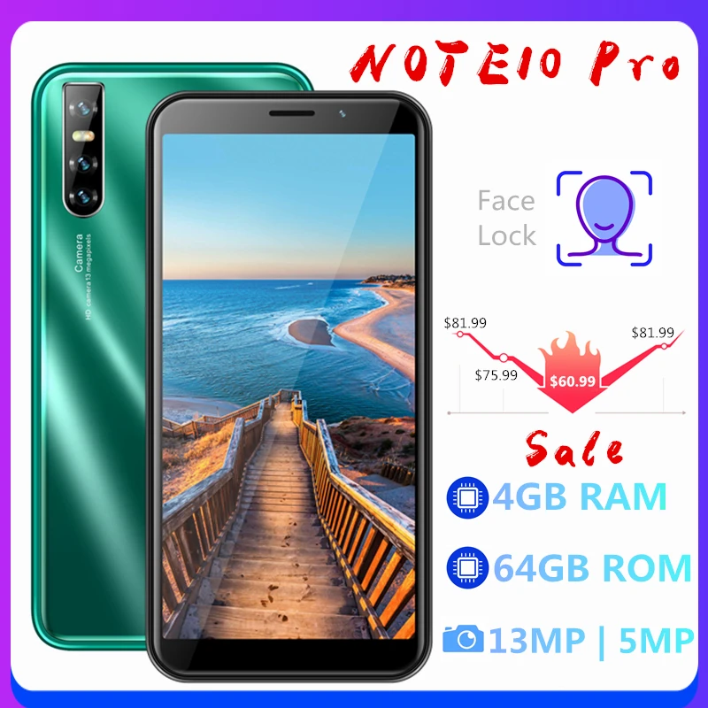 Смартфон Note 10 Pro 6 0 дюйма 4 + 64 ГБ 13 МП Android|Смартфоны| |
