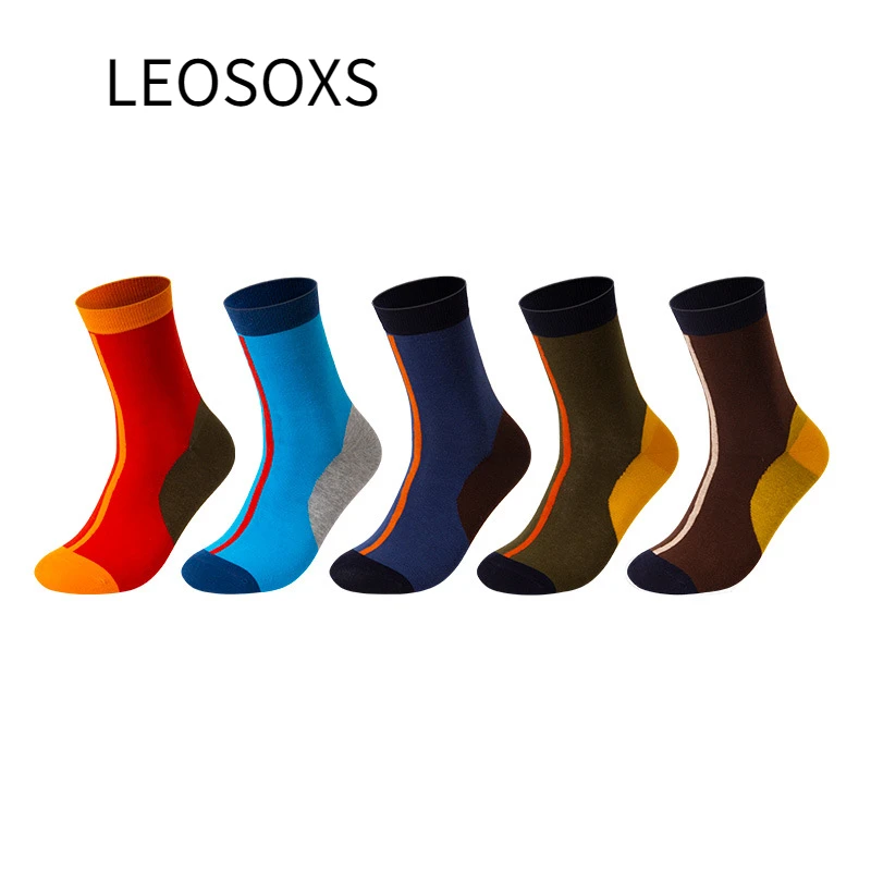 5 Pairs Short Socks Men New Stripe Business Combed Cotton Absorb Sweat Breathable Autumn Casual Harajuku Patchwork Man Crew Sock