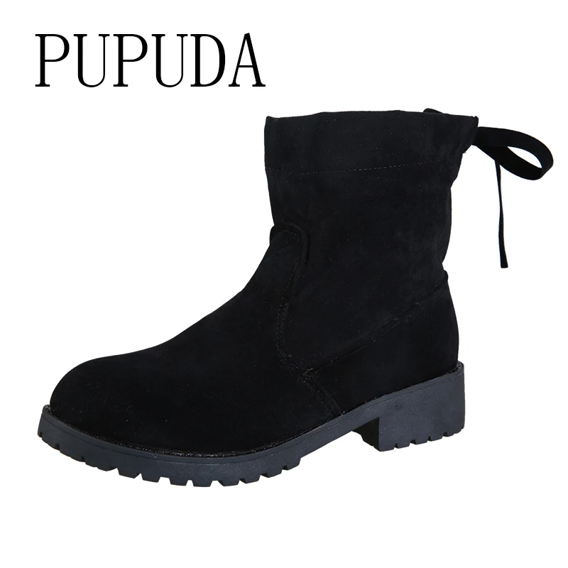Зимние ботинки PUPUDA женские черные повседневные на платформе модные ботильоны