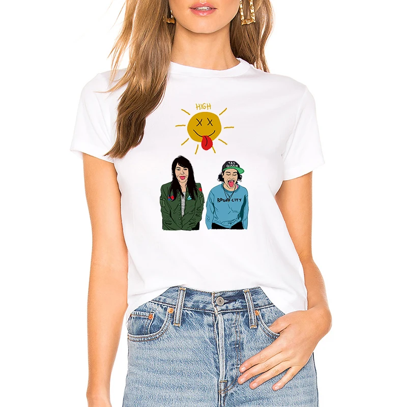 Широкий город Эбби и иланой с изображение мулт героев женский футболка Vogue