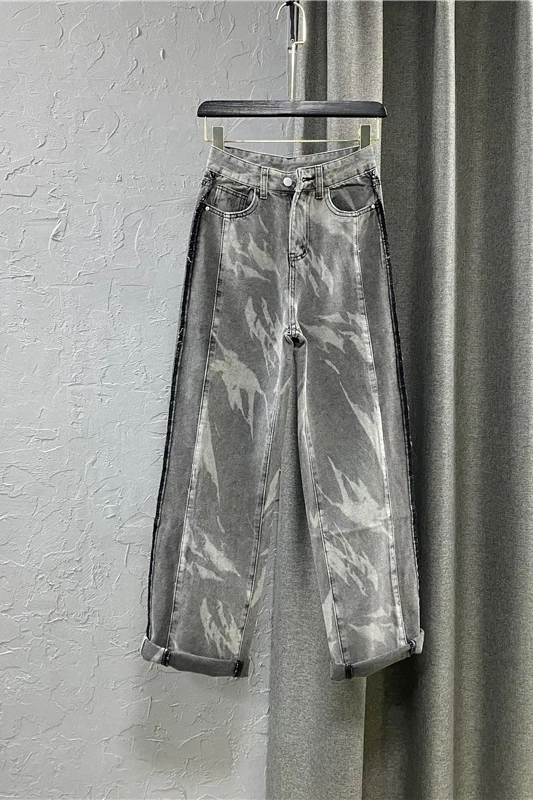 

Gray Mop Trousers for Women 2021 Summer Fashion High Waist Wide Leg Denim Pants Female Fashion Casual Boyfriend Jeans