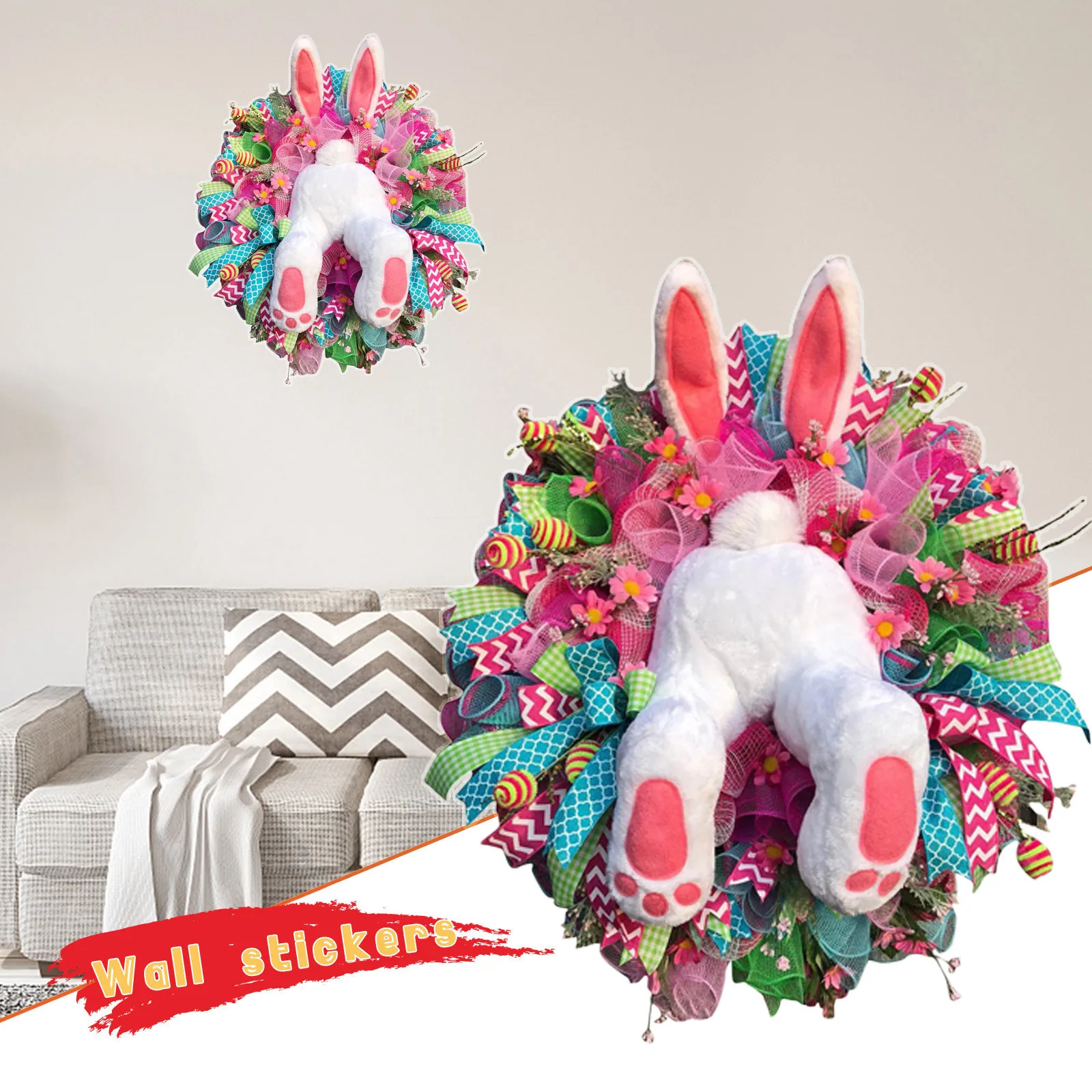 

EASTER Rabbit Faceless doll Wall Sticker For Kids Room Baby Bedroom Living Room House Decoration Removable Mural Bunny Stickers