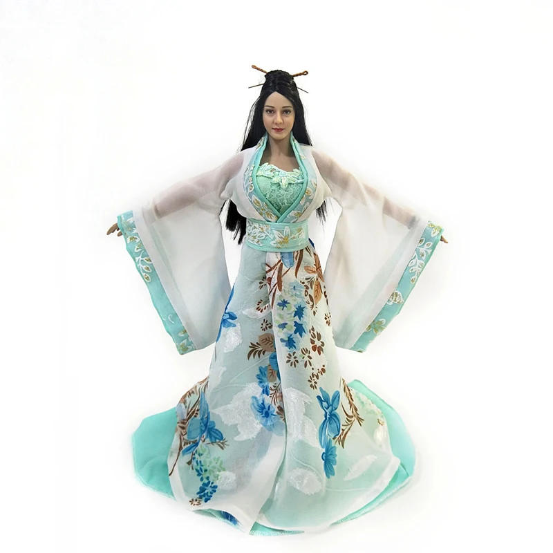 

1/6 Female soldier in ancient Chinese style green printed costume suitable for PH and other steel bone plastic body
