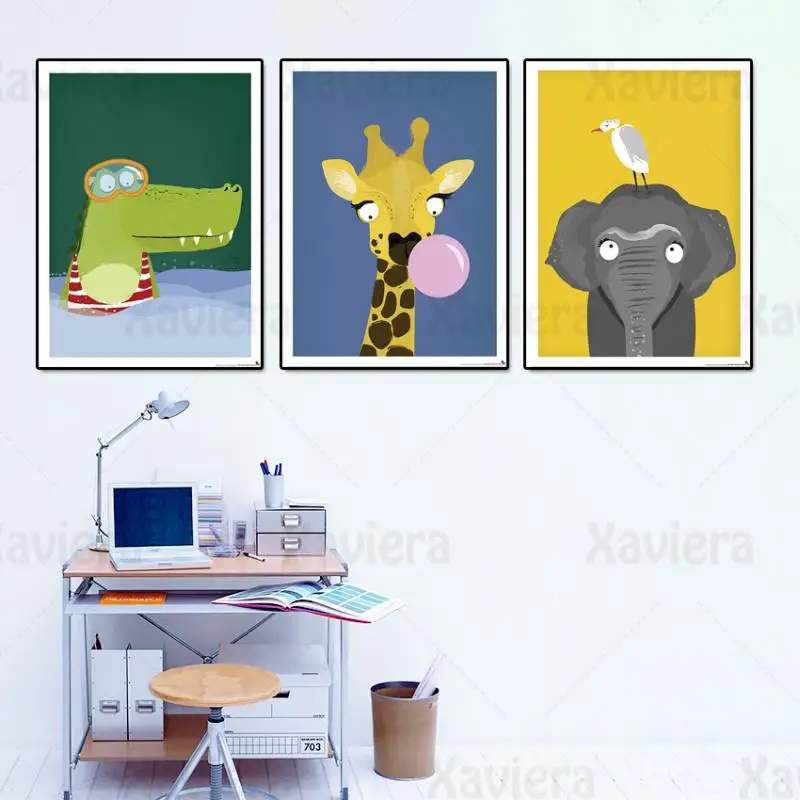 

Animal and Cartoon Poster Giraffe Elephant Crocodile Pictures Canvas Art Painting Nursery Baby Room Wall Decor Home Decor Mural