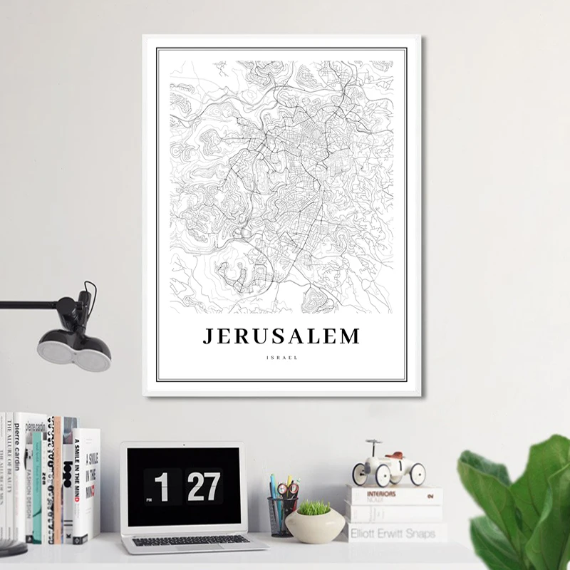 Картина из черного и белого холста с изображением карты джозмы Постер