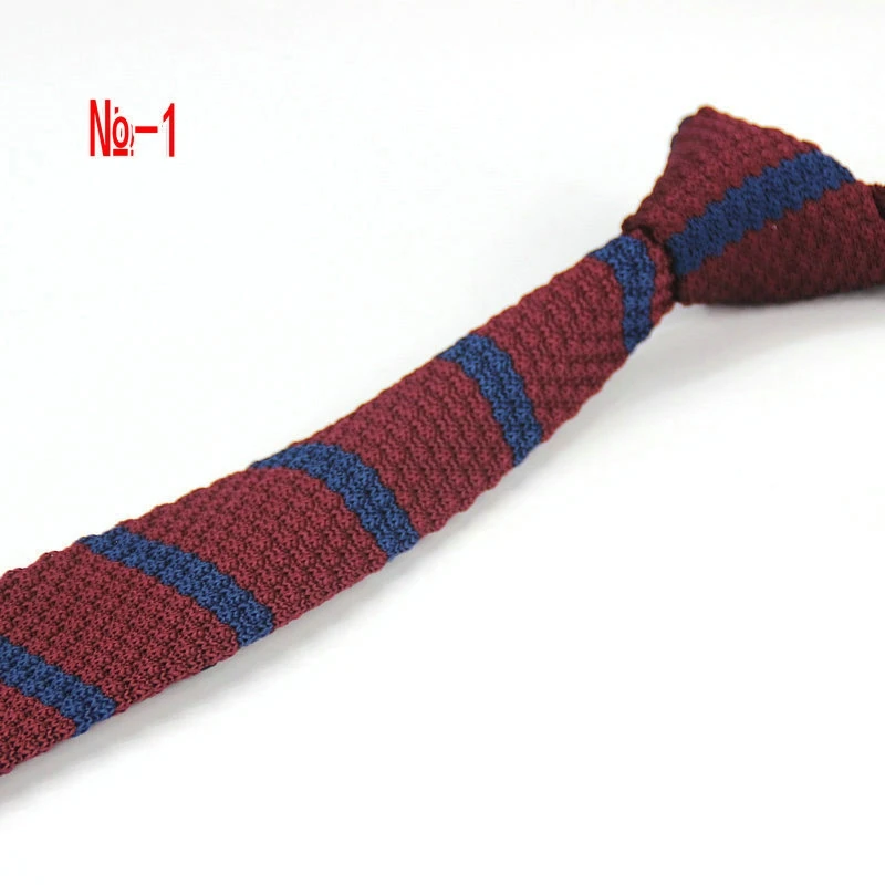 

2018 Fashion 5cm Men's Skinny Cravats Suits Knit Tie Wine Red Blue Striped Knitting Necktie for Wedding Party
