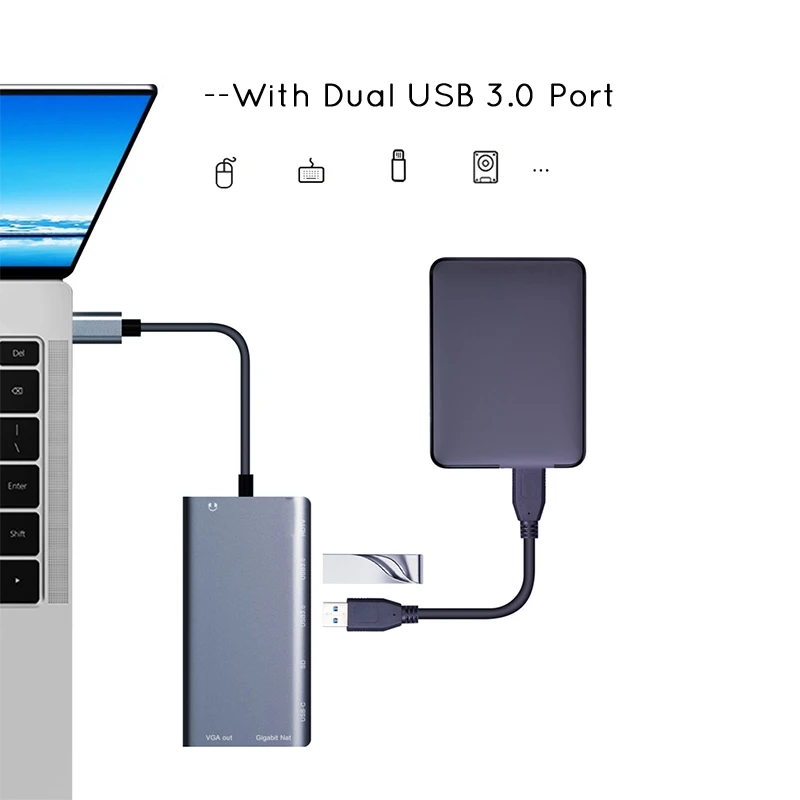 Usbc для Rj45 Lan 4K Hdmi Vga 2Usb 3 0 Sd слот карт 8 в 1 Type C адаптер концентратор Samsung Huawei Dex