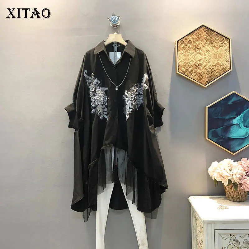 XITAO корейский стиль модные женские блузки с блестками и вышитыми цветами топы