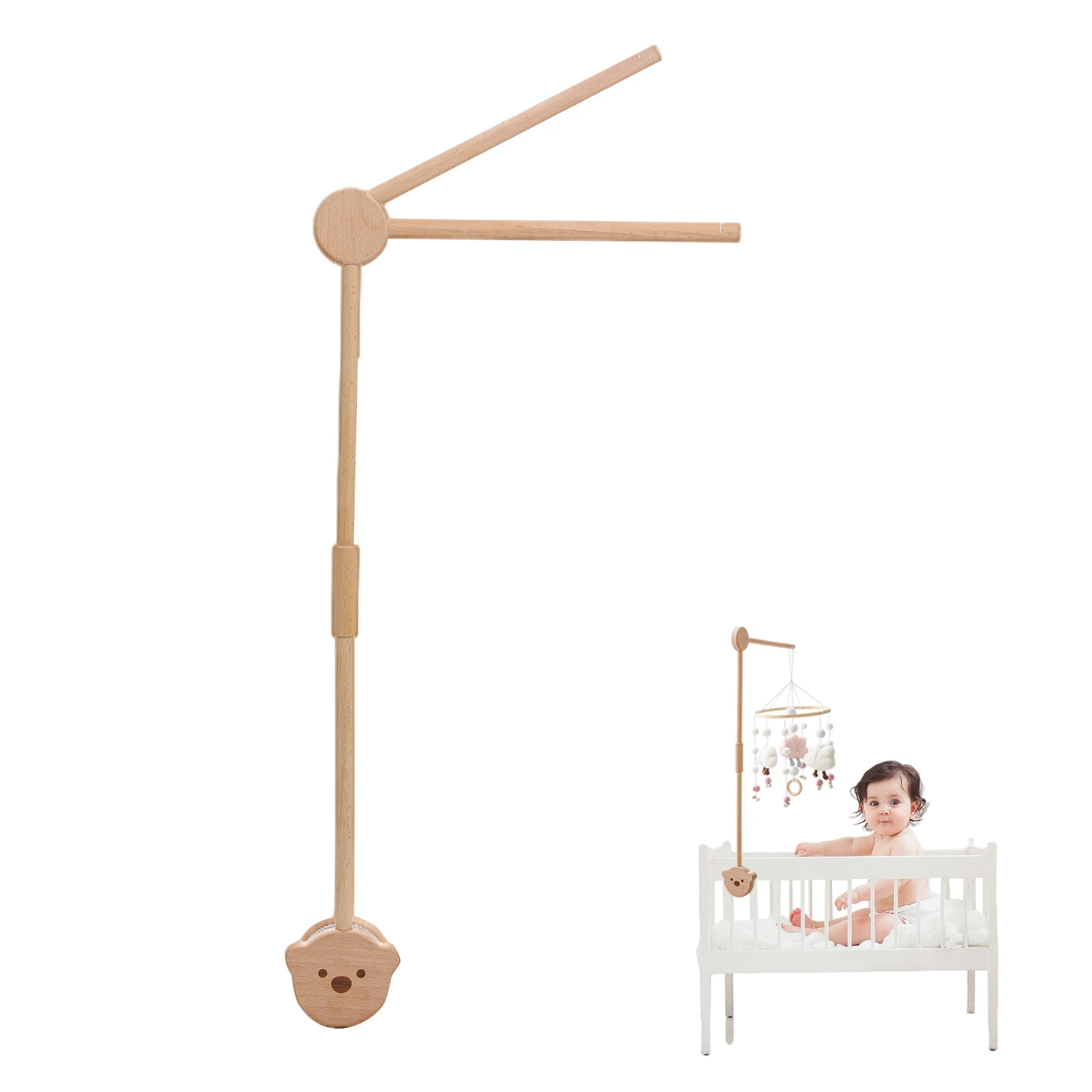 

Baby Wooden Bed Bell Bracket Bear Assembly Mobile Hanging Rattles Toy Hanger Protection Newborn Wood Toy Holder Arm Bracket