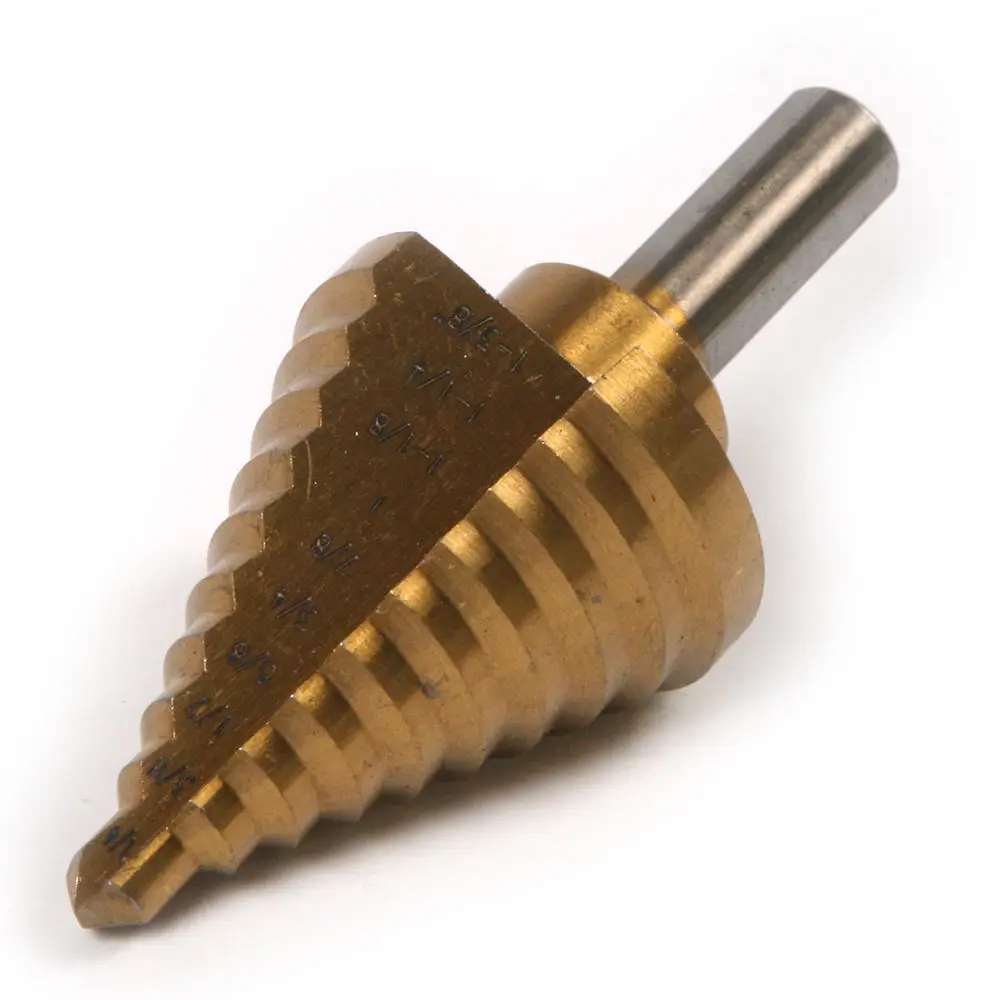

Fixmee 5p'c Titanium coated STEP DOWN DRILLS BITS MULTI CUT ENLARGE HOLE HSS TOOLS