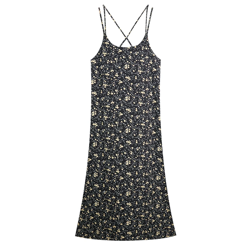 

Summer temperament small skirt women's dress 2021 new Hepburn mid long tea break suspender Floral Dress