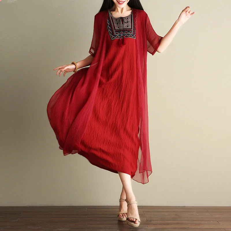 Модное женское платье размера плюс винтажное летнее кимоно с вышивкой в