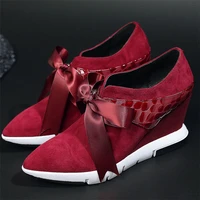 fashion sneakers women lace up genuine leather wedges high heel ankle boots female pointed toe platform pumps shoes casual shoes