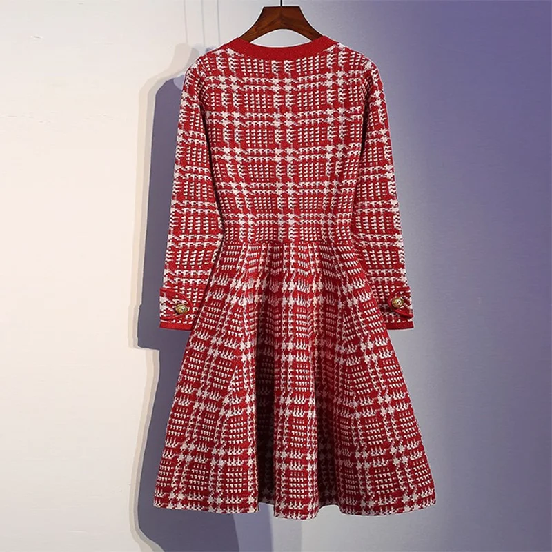 Женское твидовое платье в шотландскую клетку черное или красное элегантное