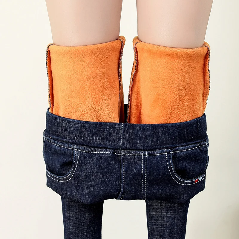 Новые корейские повседневные зимние джинсы стретч Тонкие штаны женские Ретро