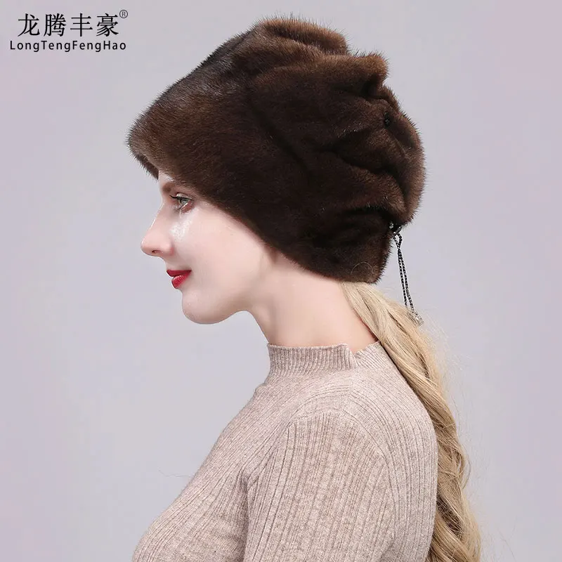 Русская Шапка из меха норки женская зимняя шапка кожаная меховая теплая с