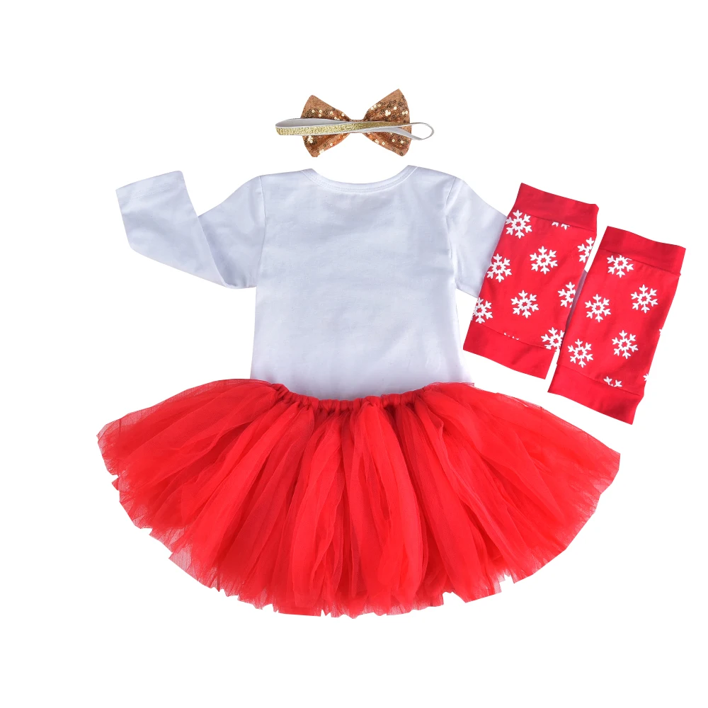 Рождественский комплект одежды для маленьких девочек из 4 предметов боди с