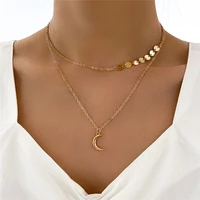 hi man bohemian small round piece moon double layer pendant necklace women fashion temperament anniversary party jewelry