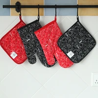 kitchen microwave heat resistant gloves oven mitts cotton pot holders red black nordic insulation pad bbq baking tools cooking
