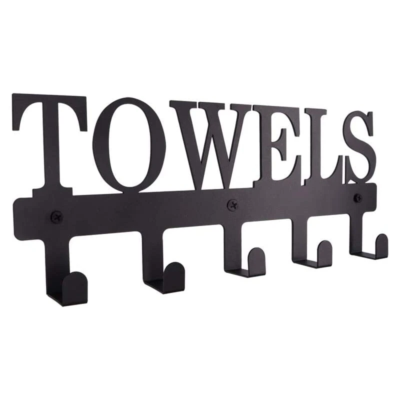 

Towel Racks 5 Hooks Black Metal Wall Mount Rustproof and Waterproof Towel Holder