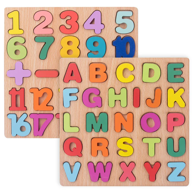 

1 PC 20cm Wooden Board with Colorful Alphabet Number 3D Puzzle Kids Early Educational Toy Matching Letter Family Game