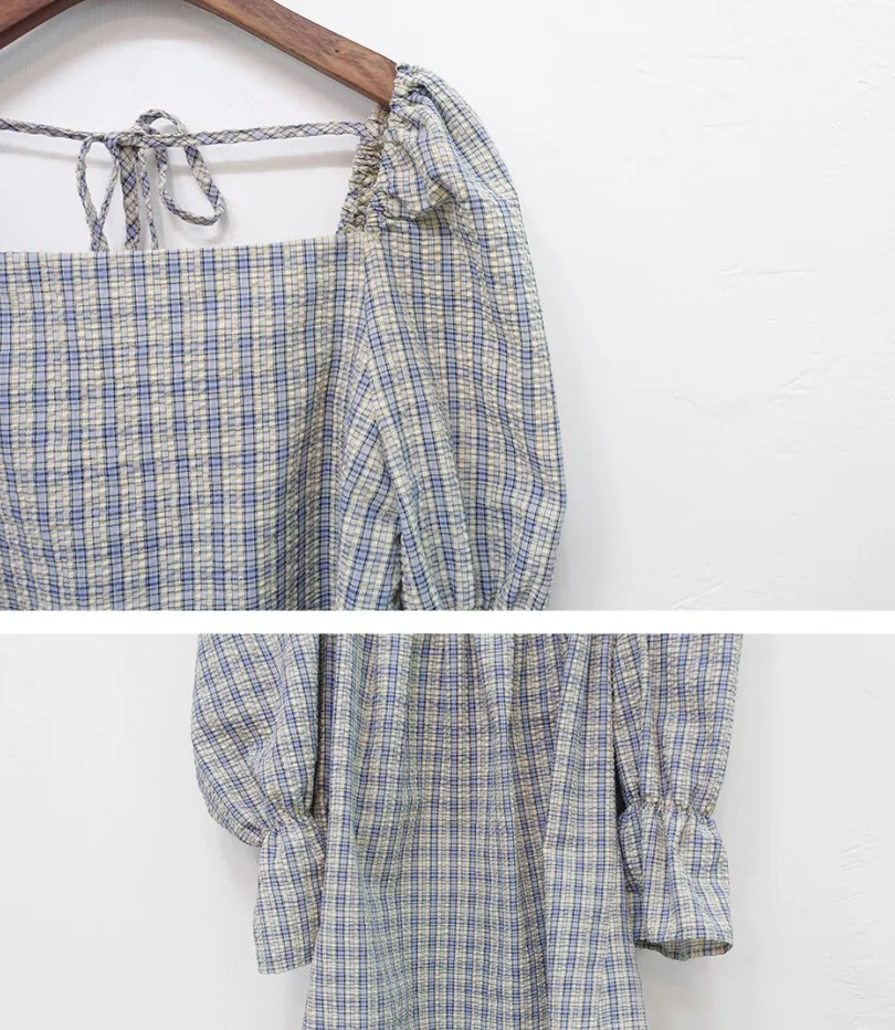 

square collar new plaid shirt Summer femme Casual Women short sleeve Linen Cotton Girls Blouse Plus Size Women Blouses Top femme