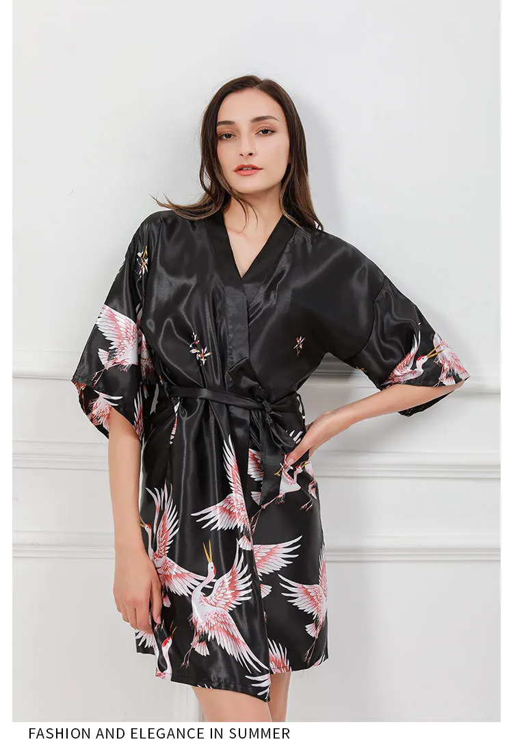 Модная женская летняя обувь мини кимоно халат женский из искусственного шёлка