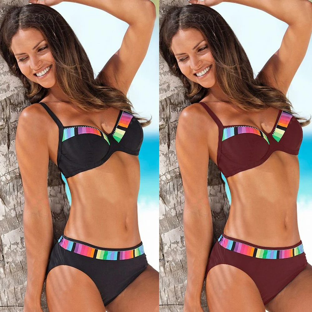 2020 Для женщин купальник с пуш ап эффектом бикини размера плюс 3XL лямкой на шее