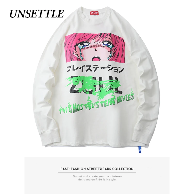 2020AW Осенняя японская футболка большого размера Harajuku с графическим принтом для