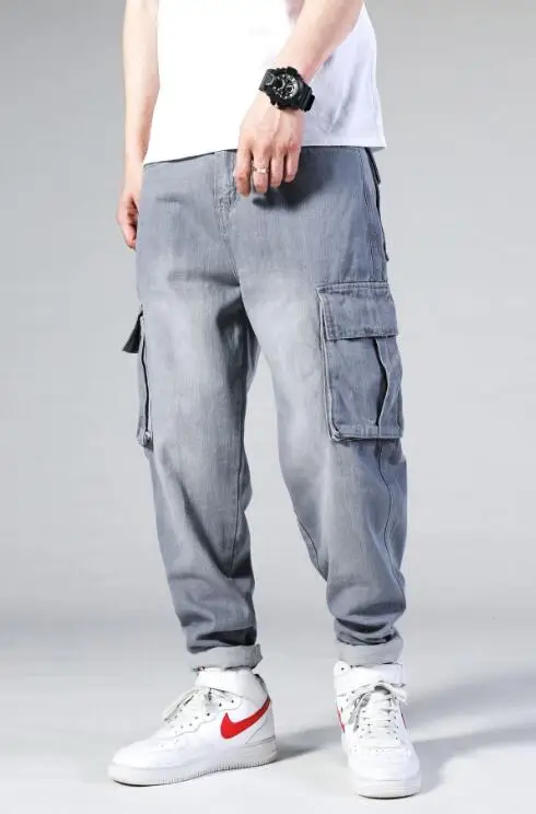 Jeans Denim Hallen Pants Men Jeans Multi Pockets Cargo Pants Jeans Casual Male Work Trousers Big Pockets Jeans