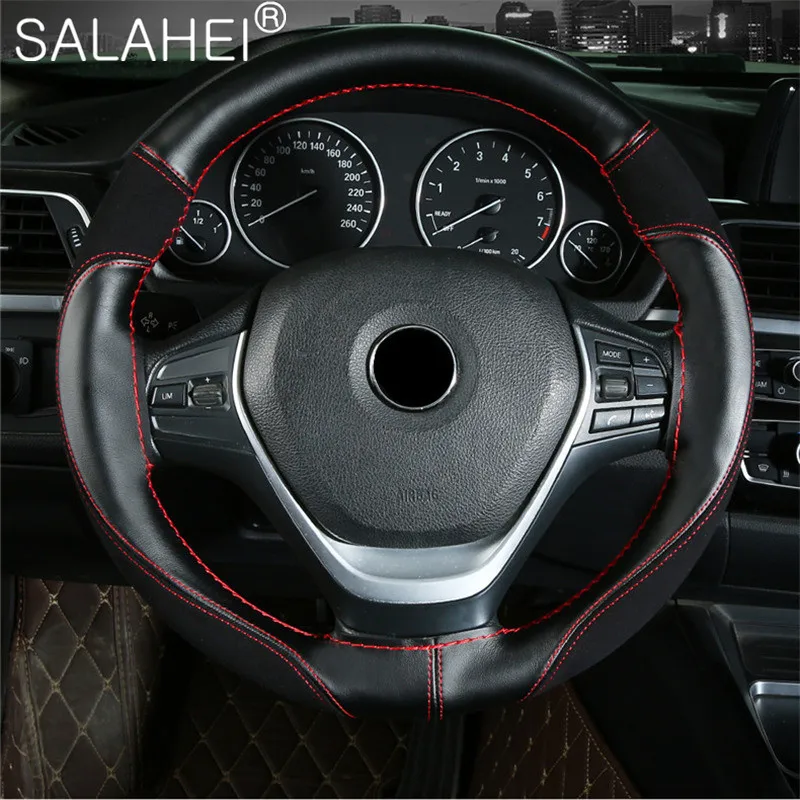 

Microfiber Leather Fashion Sport Hand-sewn Steering Wheel Cover Skidproof Universal Car-styling Protector Accessories
