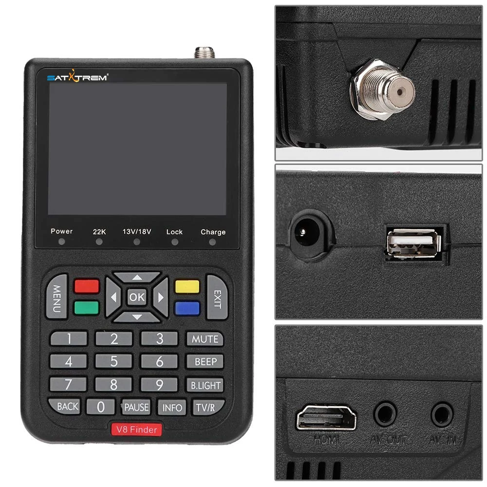 Satxtrem V8 Finder DVB S2/S2X H.265 цифровой ТВ спутниковый искатель S2 Satfinder Full HD FTA измеритель