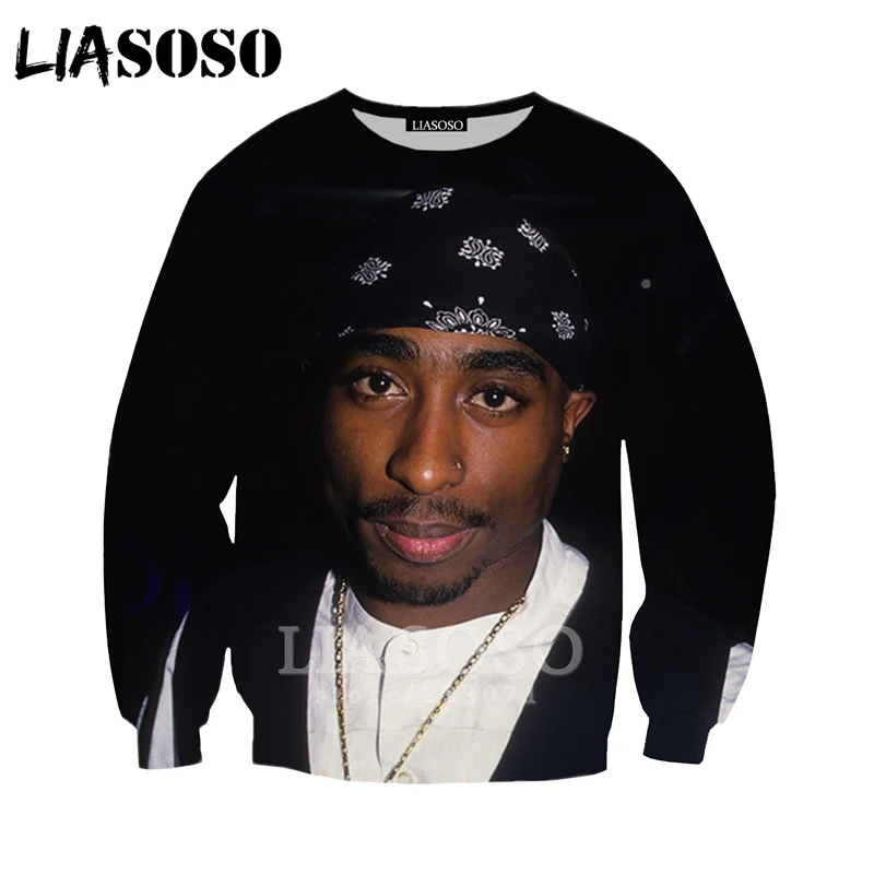 2pac, толстовка LIASOSO, новинка, для мужчин и женщин, забавные толстовки, 3D принт, рэпер, хип-хоп, длинный рукав, уличная одежда, топы, пуловер с круглым вырезом, B182-07