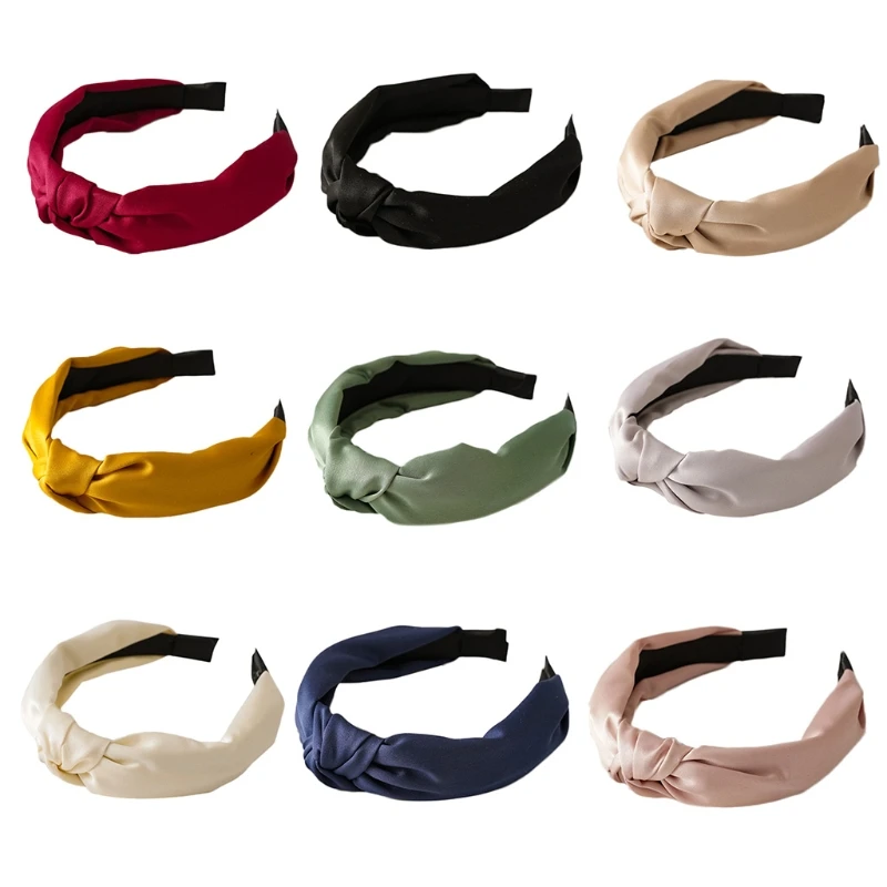 

Ободок для волос широкий однотонный атласный, модный винтажный Бандаж с узлом, модные аксессуары для волос