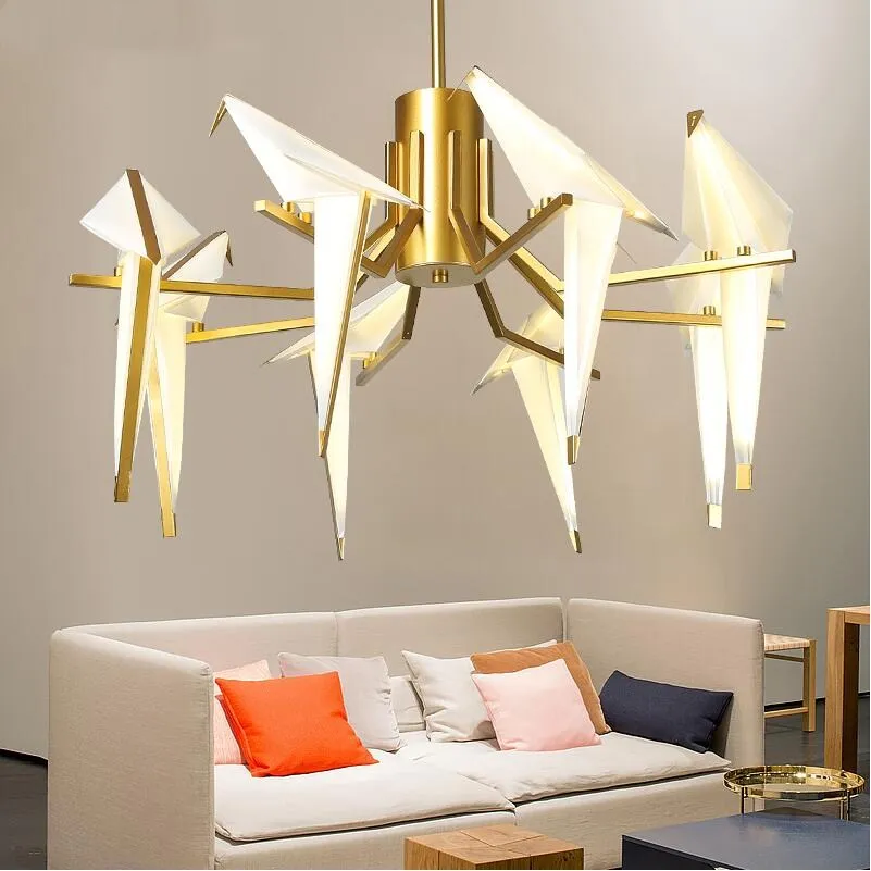 

Art Deco Modern Paper Crane Metal Chandelier For Restaurant Living Room Dining Room Children's Room LED Bird Design Pendant Lamp