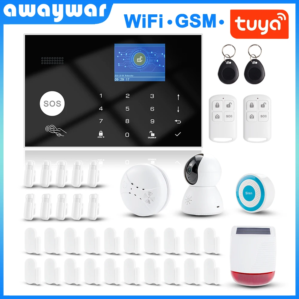 Awaywar Tuya 433MHz Wireless WIFI GSM RFID Security Alarm System kit APP Remote Control Burglar Smart Home PIR Door Detector