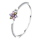 Простой AAA циркон камень вымощенный цветок браслет из стерлингового серебра 925 пробы с австрийским кристаллом повседневные браслеты ювелирные изделия для девушек