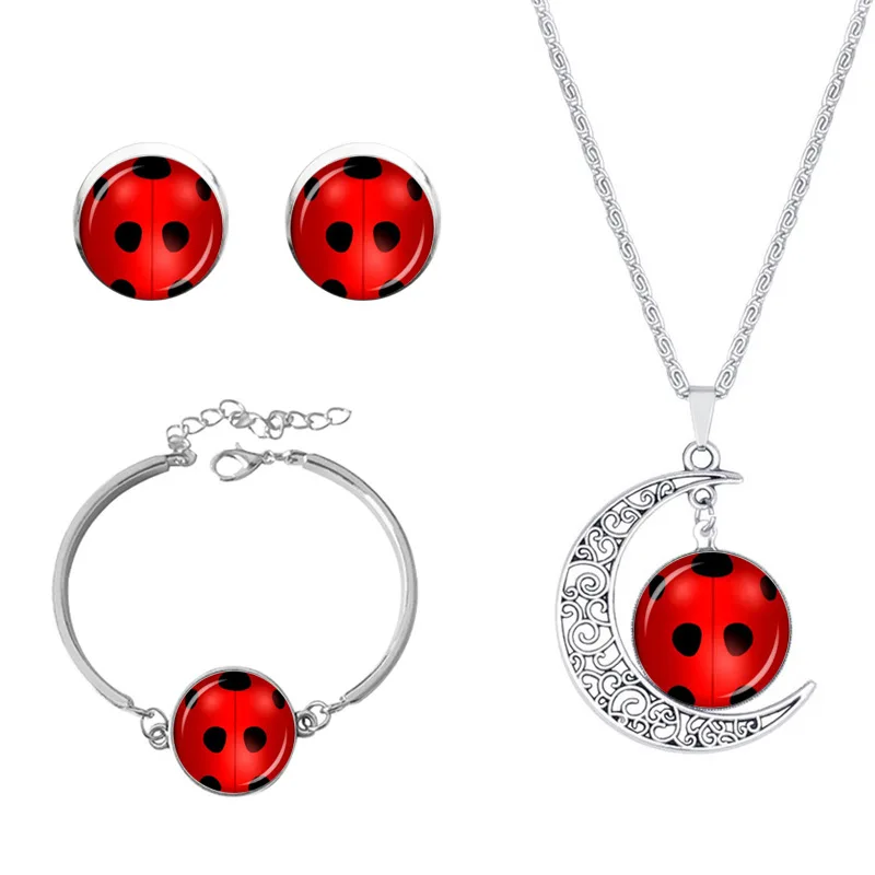 

Anime Ladybug Moon Necklace Earring Bracelet Set Time Gem Girl Lady Bug Jewelry Sets Fashion Gift
