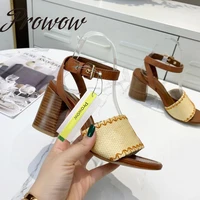 prowow new summer fashion letter floral embroidery luxury brand sandals high heel sandals designer shoes women