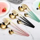 Набор золотых ложек, вилок, ножей, столовые приборы, столовая посуда, портативный кухонный гаджет из нержавеющей стали, кухонная утварь, полная столовая посуда