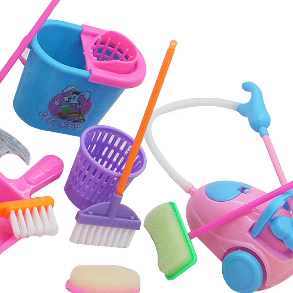 

9pcs/set Mini Pretend Play Mop Broom Toys Cute Kids Cleaning For Doll Accessories High Quality Dollhouse Kids Educational Toy