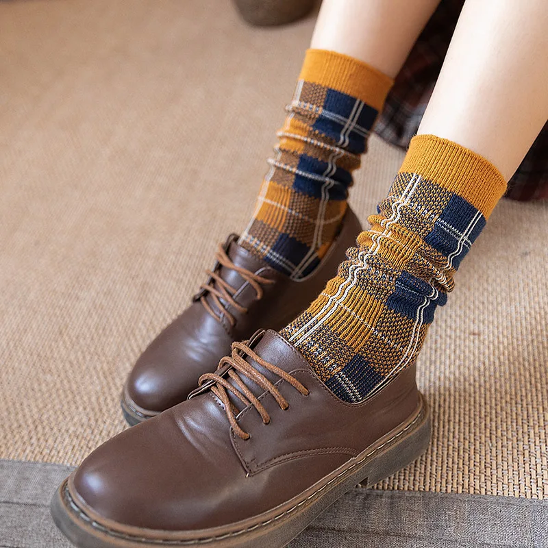 Осенне-зимние теплые клетчатые женские носки Jeseca в английском стиле Harajuku