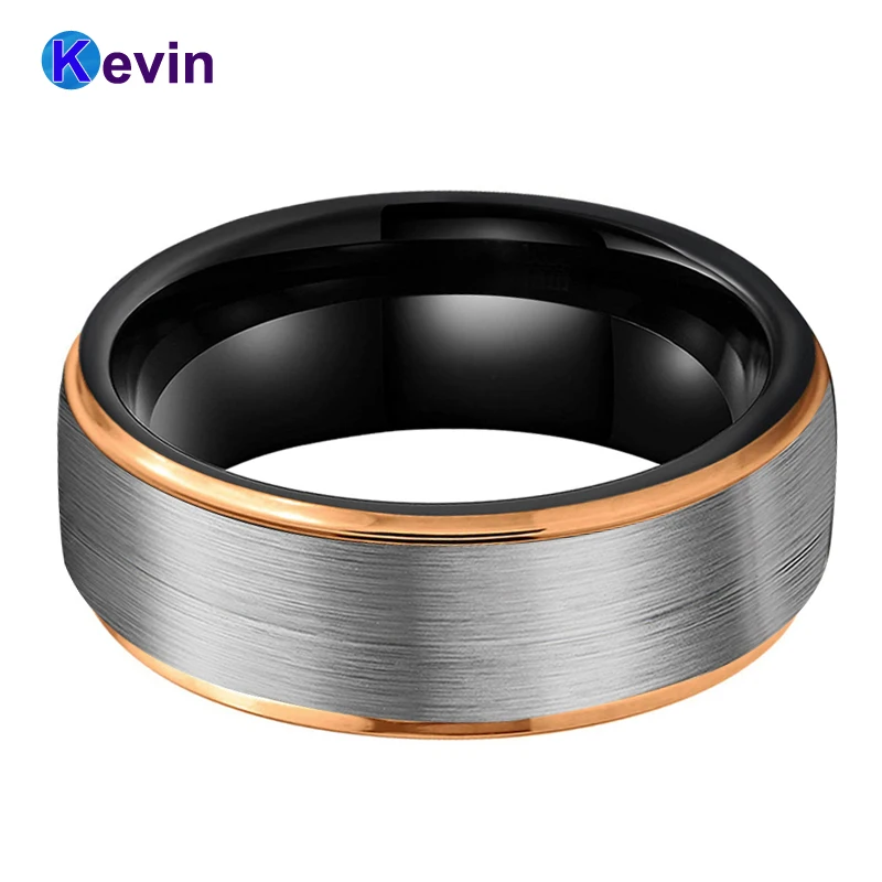Обручальное кольцо черного и золотого цвета двухцветное вольфрамовое с