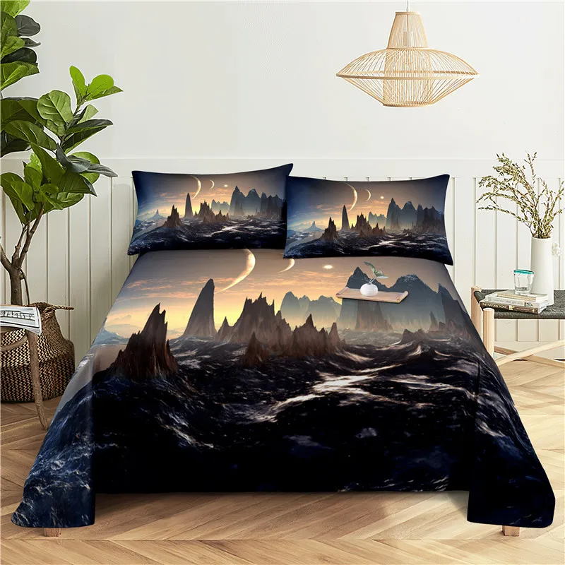 Beautiful Night Scene Bedding Sheet Home Digital Printing Polyester Bed Flat With Pillowcase Print | Дом и сад