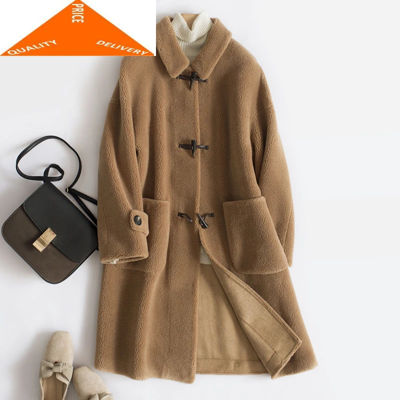 Пальто зимнее женское длинное из натуральной овечьей шерсти 969LW теплая куртка в