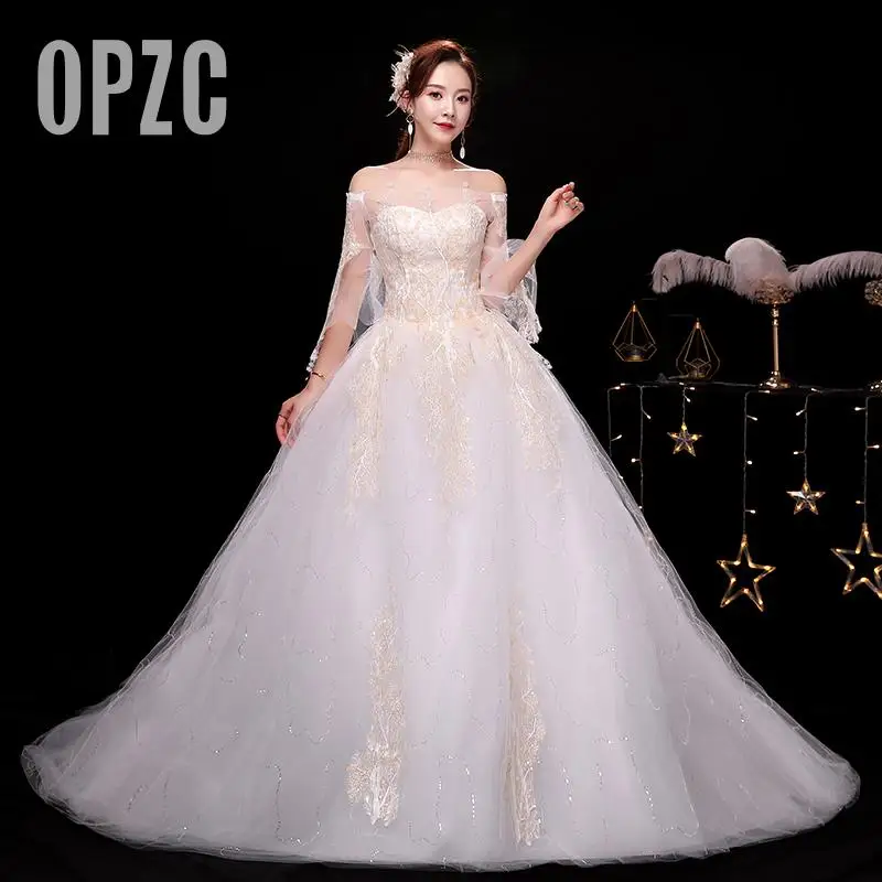 Новое поступление Свадебное бальное платье с вырезом лодочкой и расклешенными