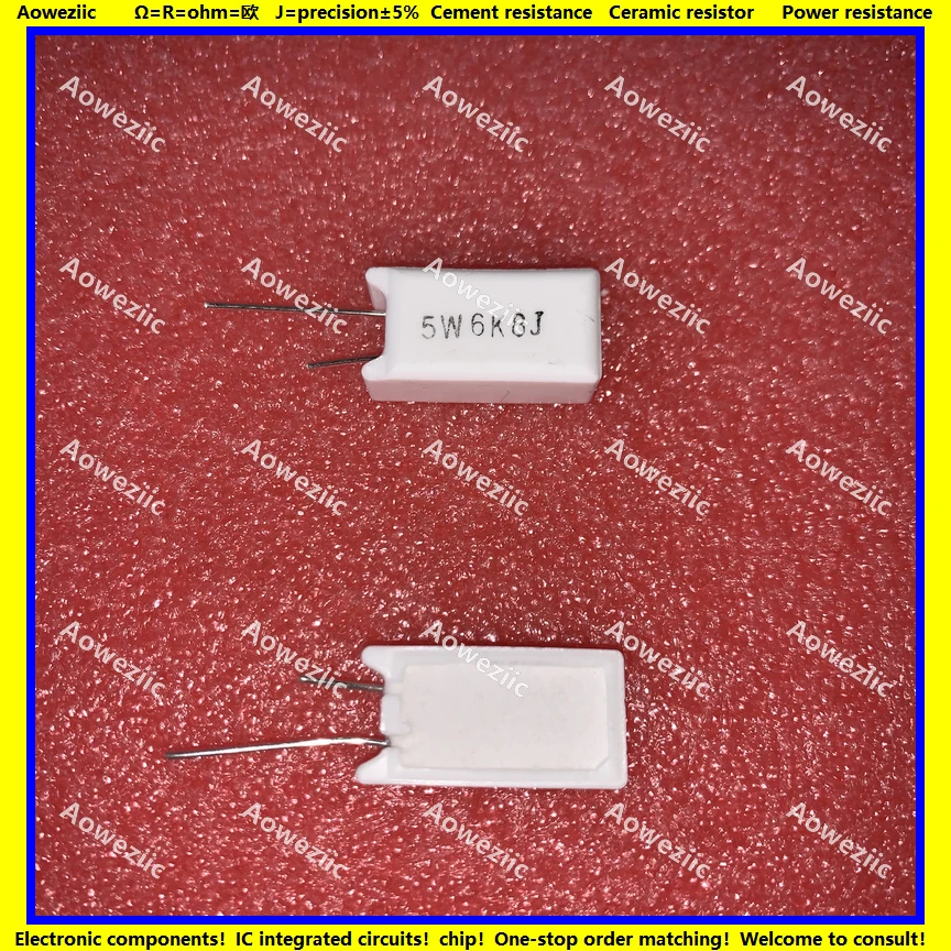 10 шт., вертикальное сопротивление цемента, 5 Вт, 6,8 K Ом, 6.8KR, 6.8KRJ, 5W6K8J, 5W6.8KJ, 6800R, 6800ohm, точное керамическое сопротивление 5%
