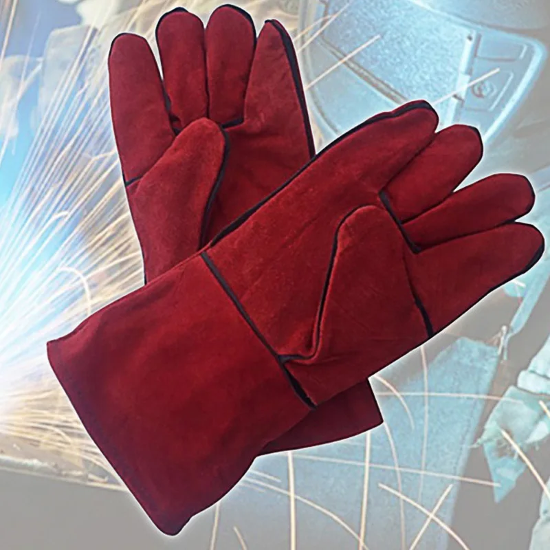 Кожаные перчатки сварочные длинные термостойкие защитные аксессуары для камина