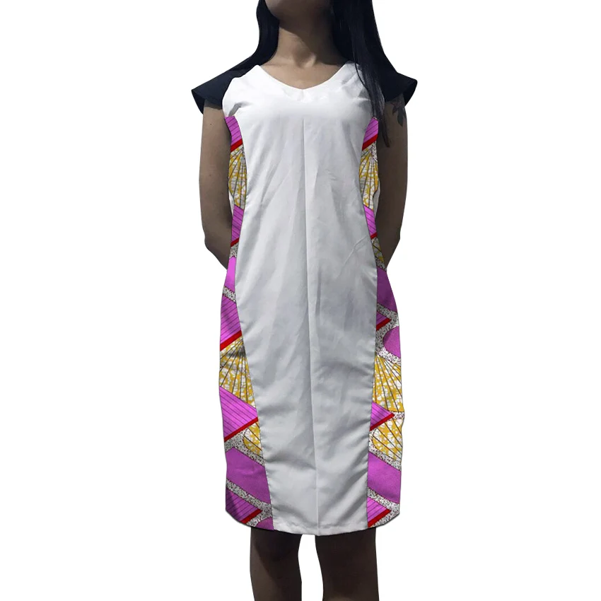 Элегантное Дашики платье на заказ женская одежда Анкары белый/воск лоскутное