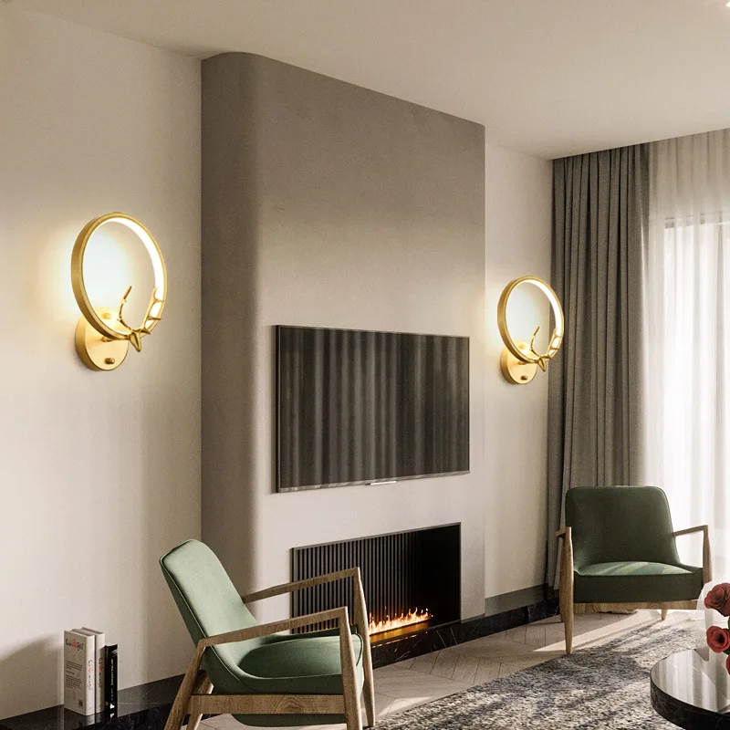 Спальня Античная Медь рога бра прикроватные Гостиная ТВ фон Ванная комната